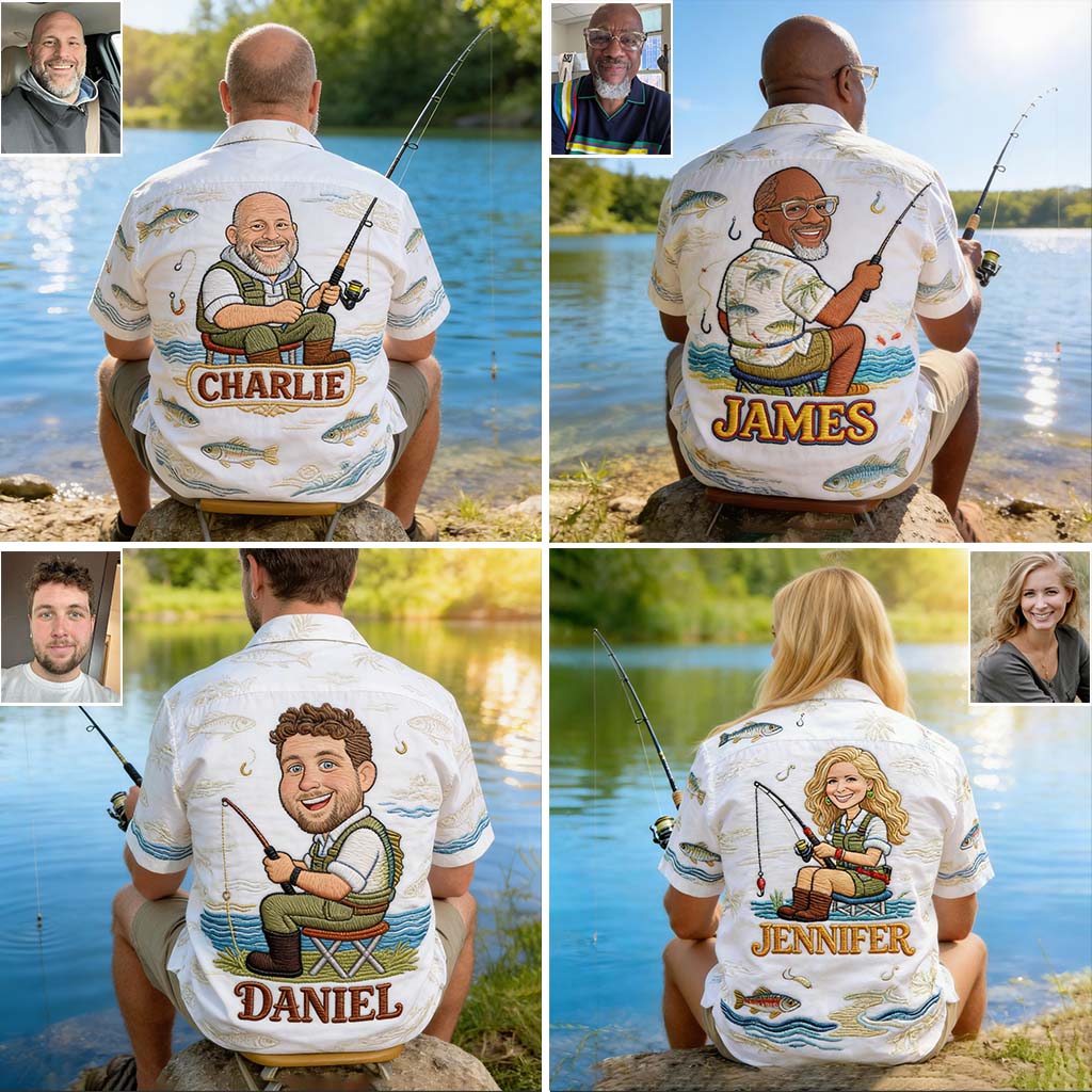 Funny Caricature Fishing Gift - Personalized Fishing Hawaiian Shirt