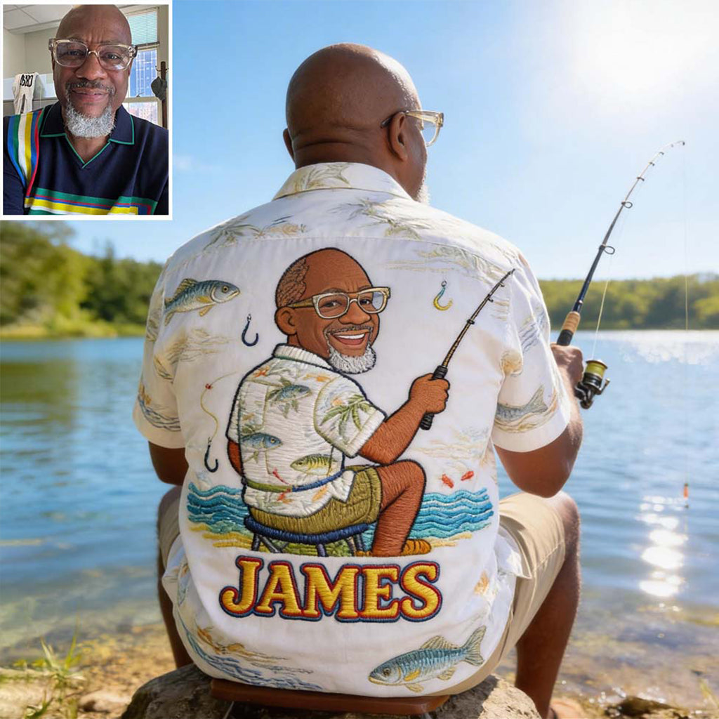 Funny Caricature Fishing Gift - Personalized Fishing Hawaiian Shirt