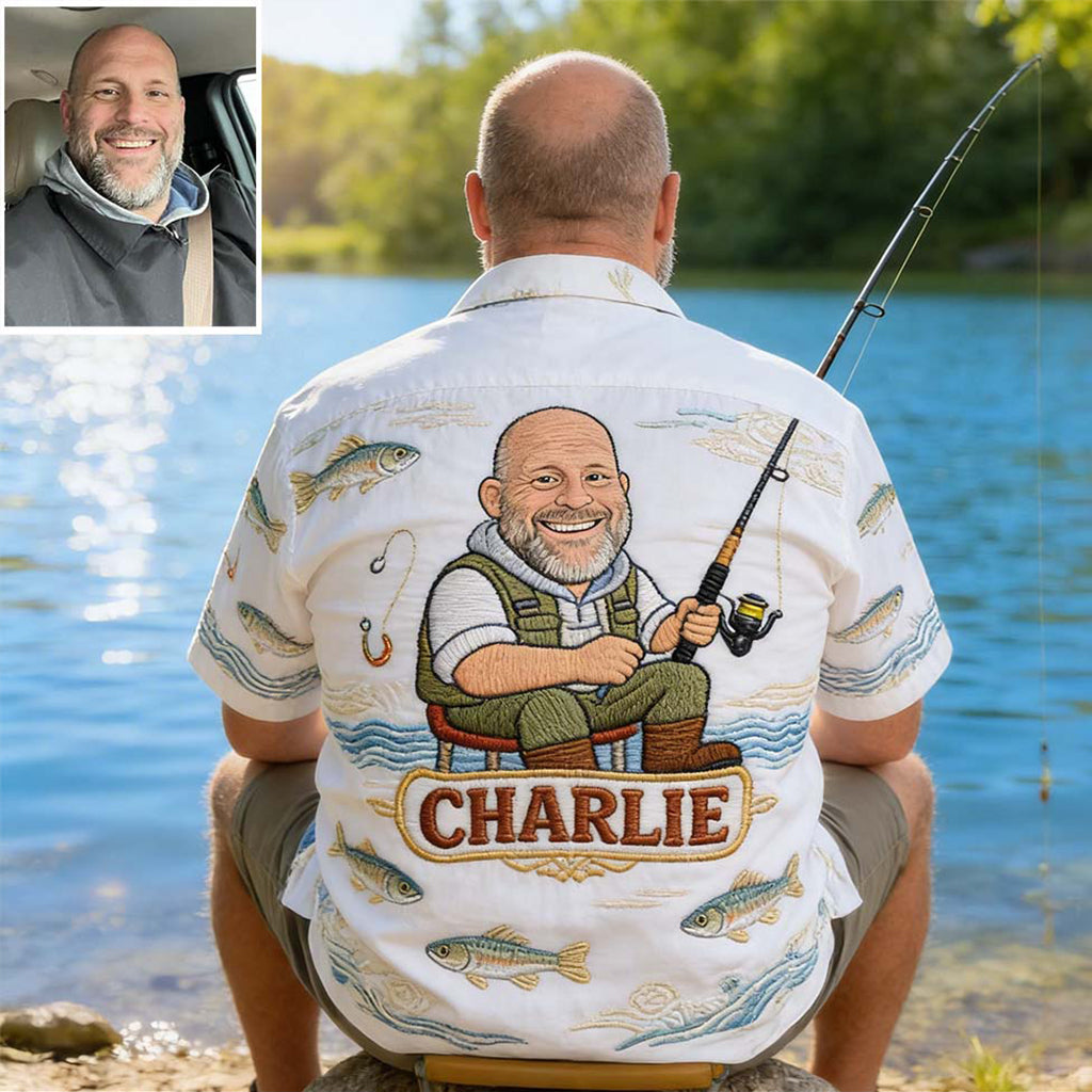 Funny Caricature Fishing Gift - Personalized Fishing Hawaiian Shirt