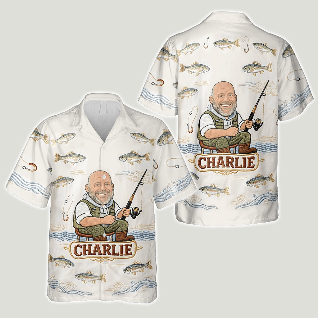 Funny Caricature Fishing Gift - Personalized Fishing Hawaiian Shirt