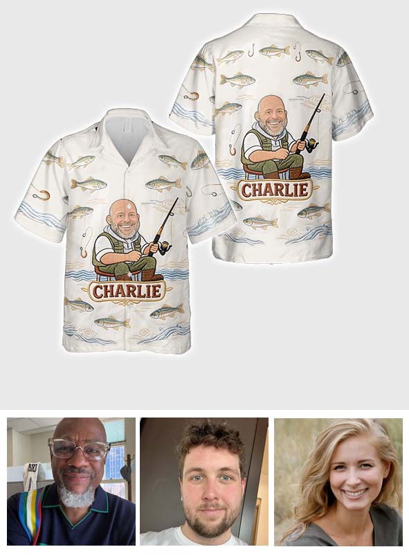 Funny Caricature Fishing Gift - Personalized Fishing Hawaiian Shirt