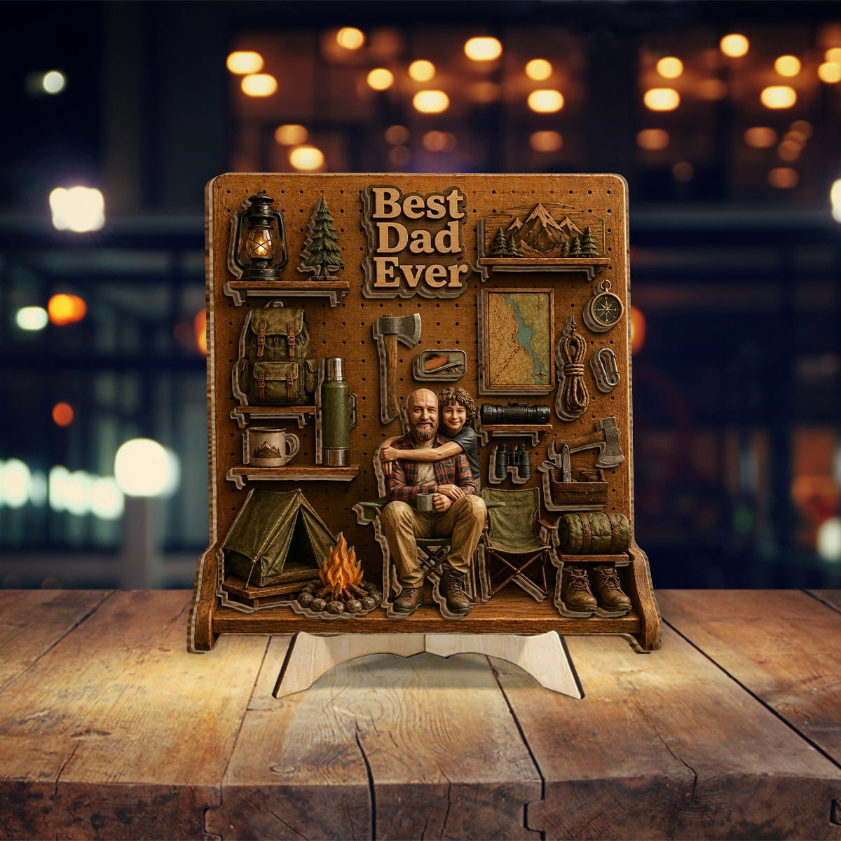 Geschenk für Campingliebhaber - Personalisierte 2-lagige Holztafel / Holzschild