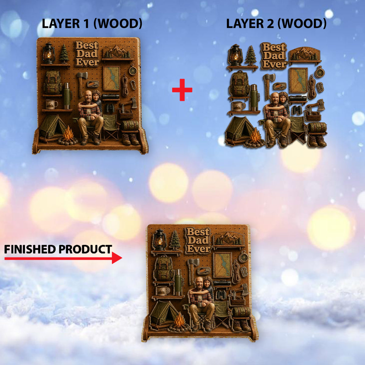Geschenk für Campingliebhaber - Personalisierte 2-lagige Holztafel / Holzschild