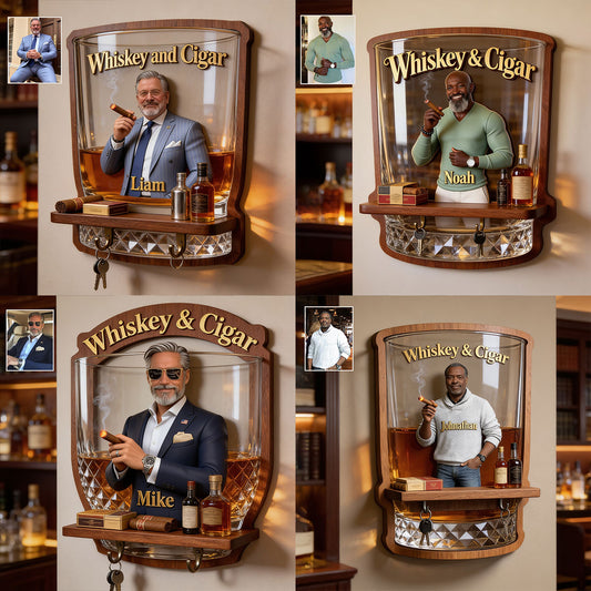 Whiskey & Cigar - Étagère Flottante en Bois Personnalisée