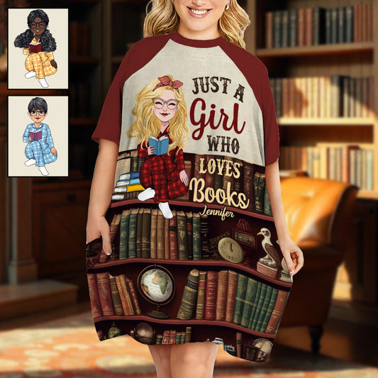 Une fille qui aime lire - Robe-t-shirt personnalisée « Juste une fille qui aime lire »