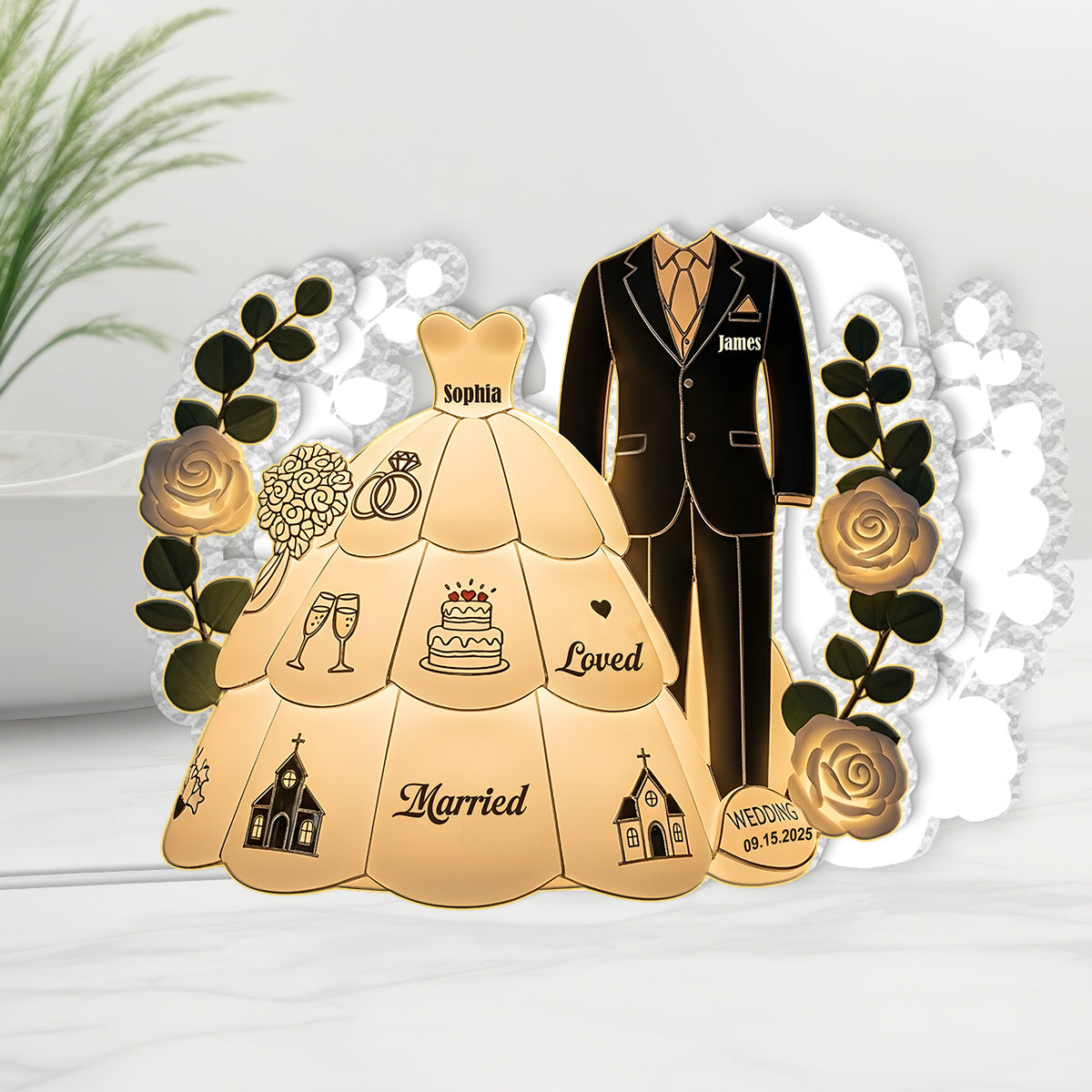 Happy Wedding - Personalized Couple Acrylic LED Night Light