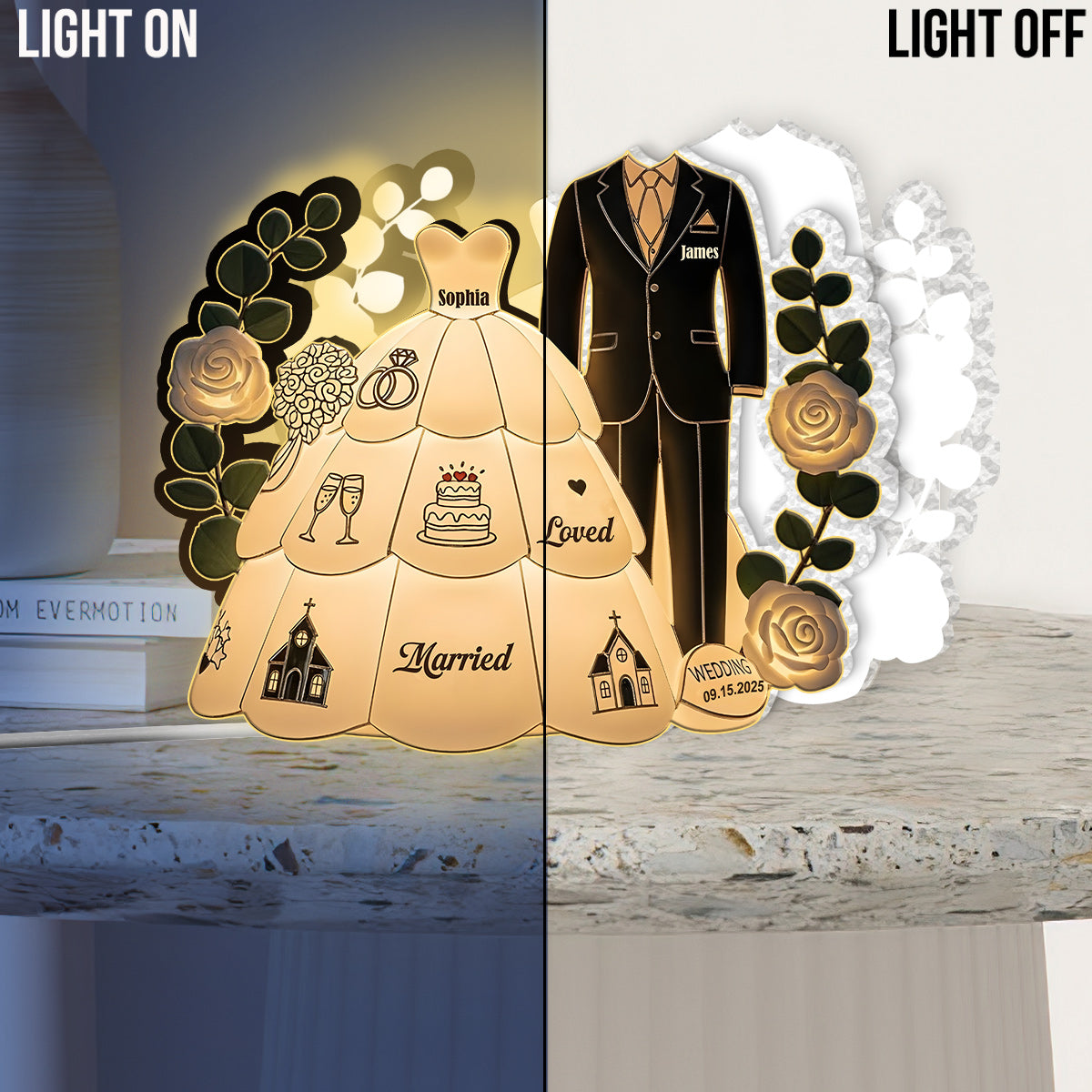 Happy Wedding - Personalized Couple Acrylic LED Night Light