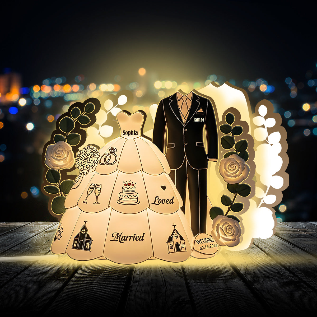 Happy Wedding - Personalized Couple Acrylic LED Night Light