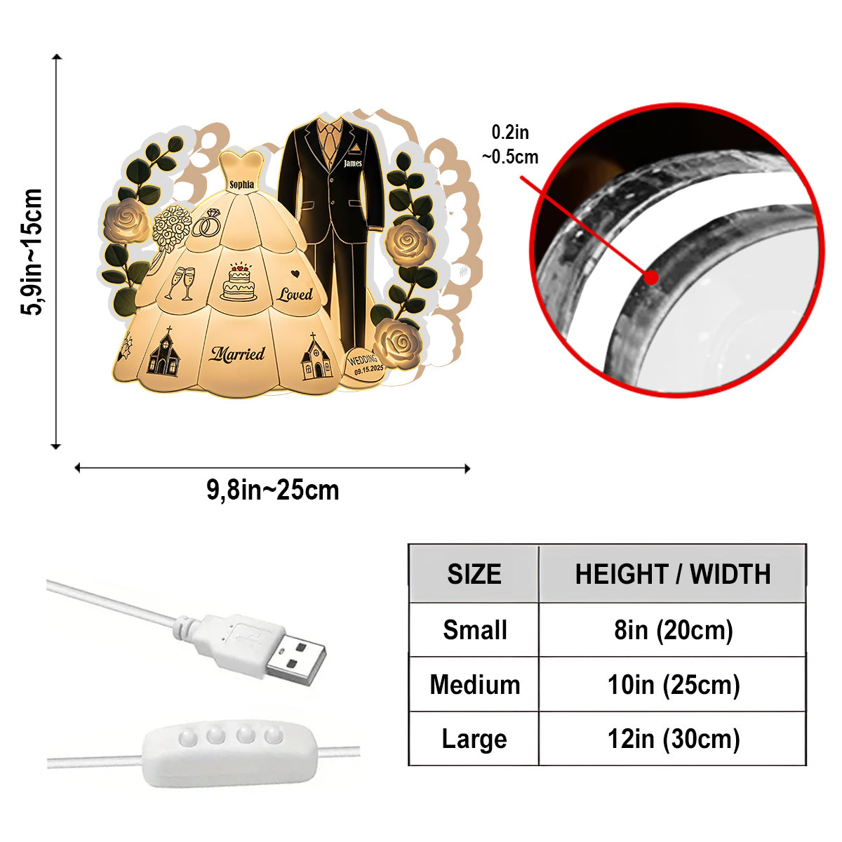 Happy Wedding - Personalized Couple Acrylic LED Night Light