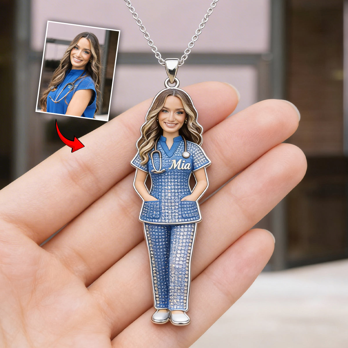 Proud Nurse - Personalized Nurse Shaped Metal Pendant Necklace