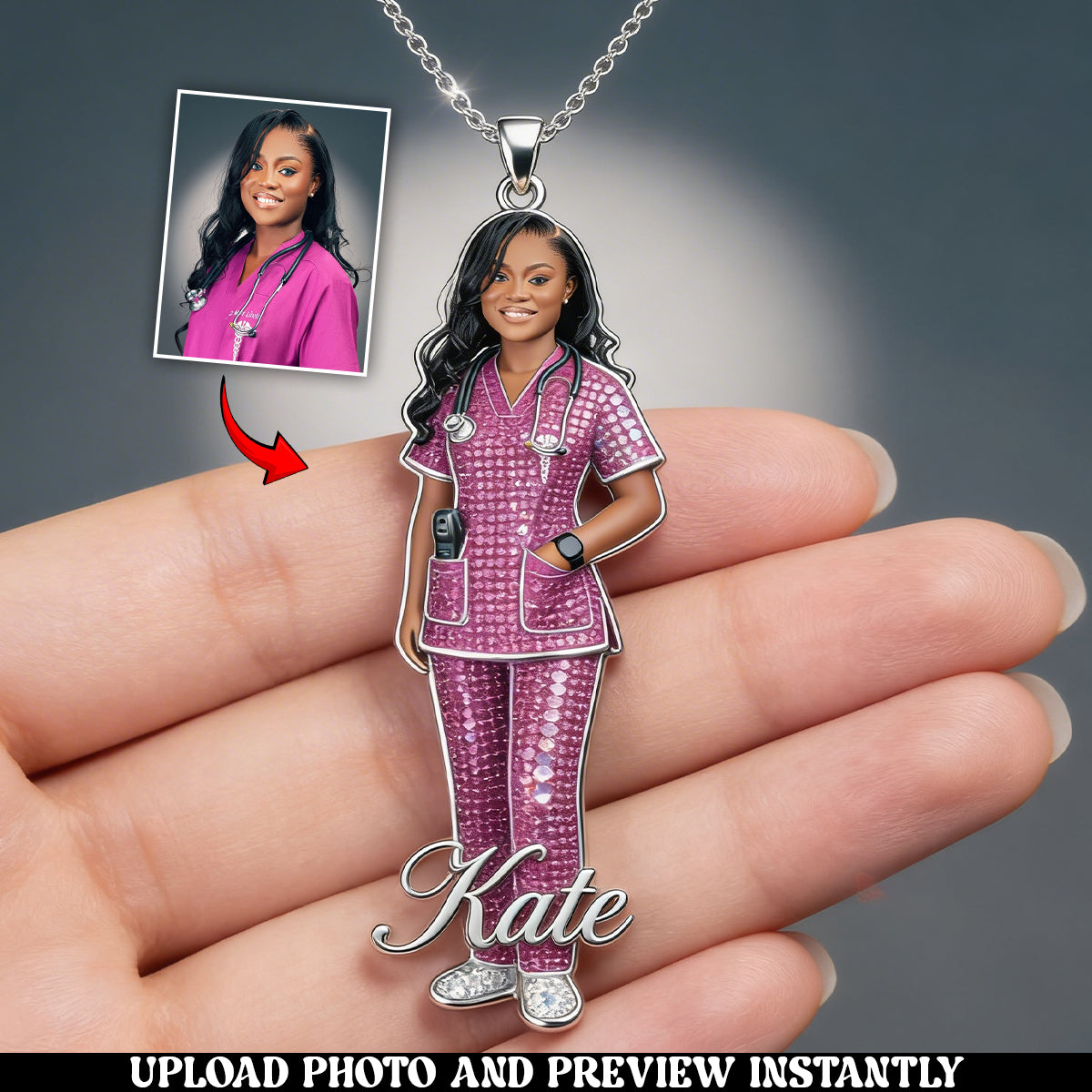 Proud Nurse - Personalized Nurse Shaped Metal Pendant Necklace