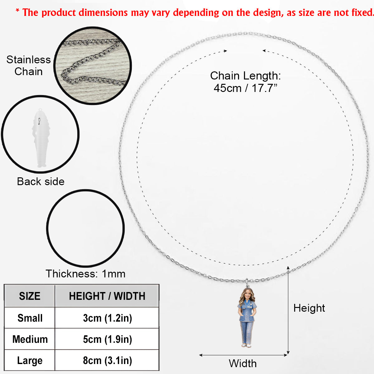 Proud Nurse - Personalized Nurse Shaped Metal Pendant Necklace