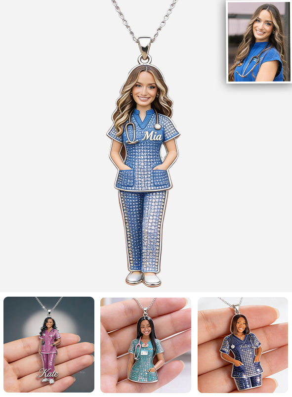 Proud Nurse - Personalized Nurse Shaped Metal Pendant Necklace