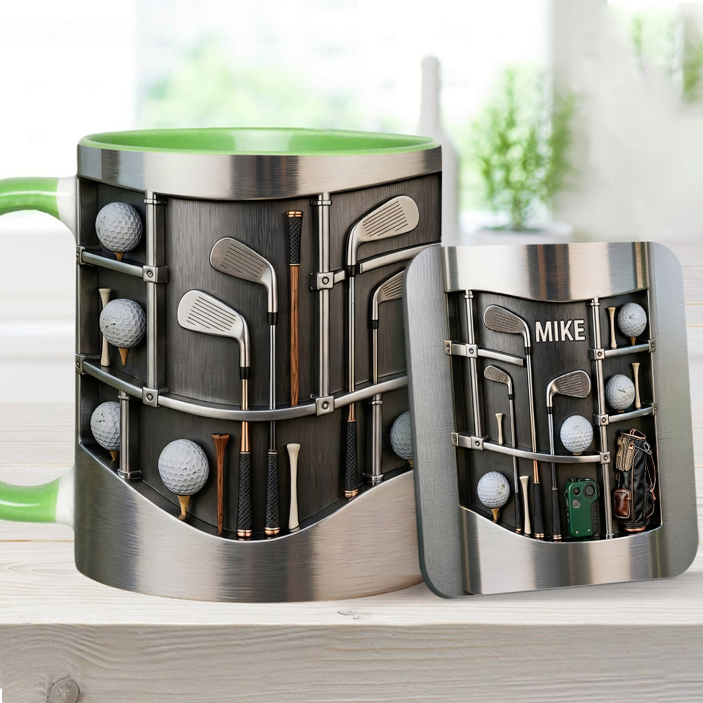 Love Goft - Mug et sous-verre personnalisés sur le thème du golf