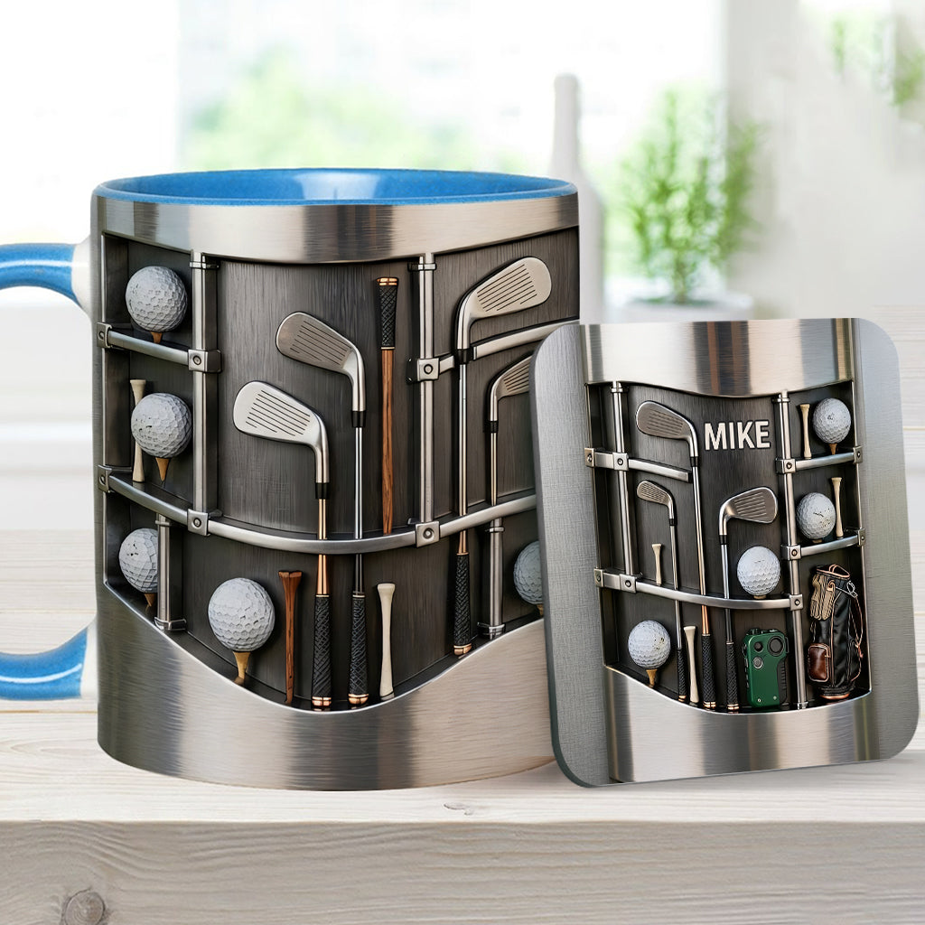 Love Goft - Mug et sous-verre personnalisés sur le thème du golf