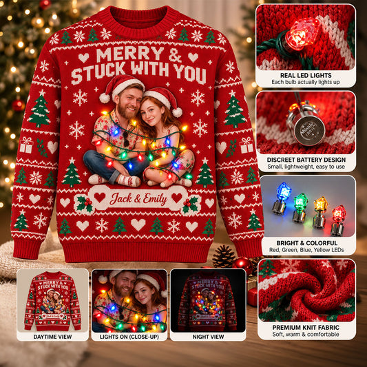 Joyeux & Accrochés à Vous - Pull Personnalisé Lumineux pour Couples