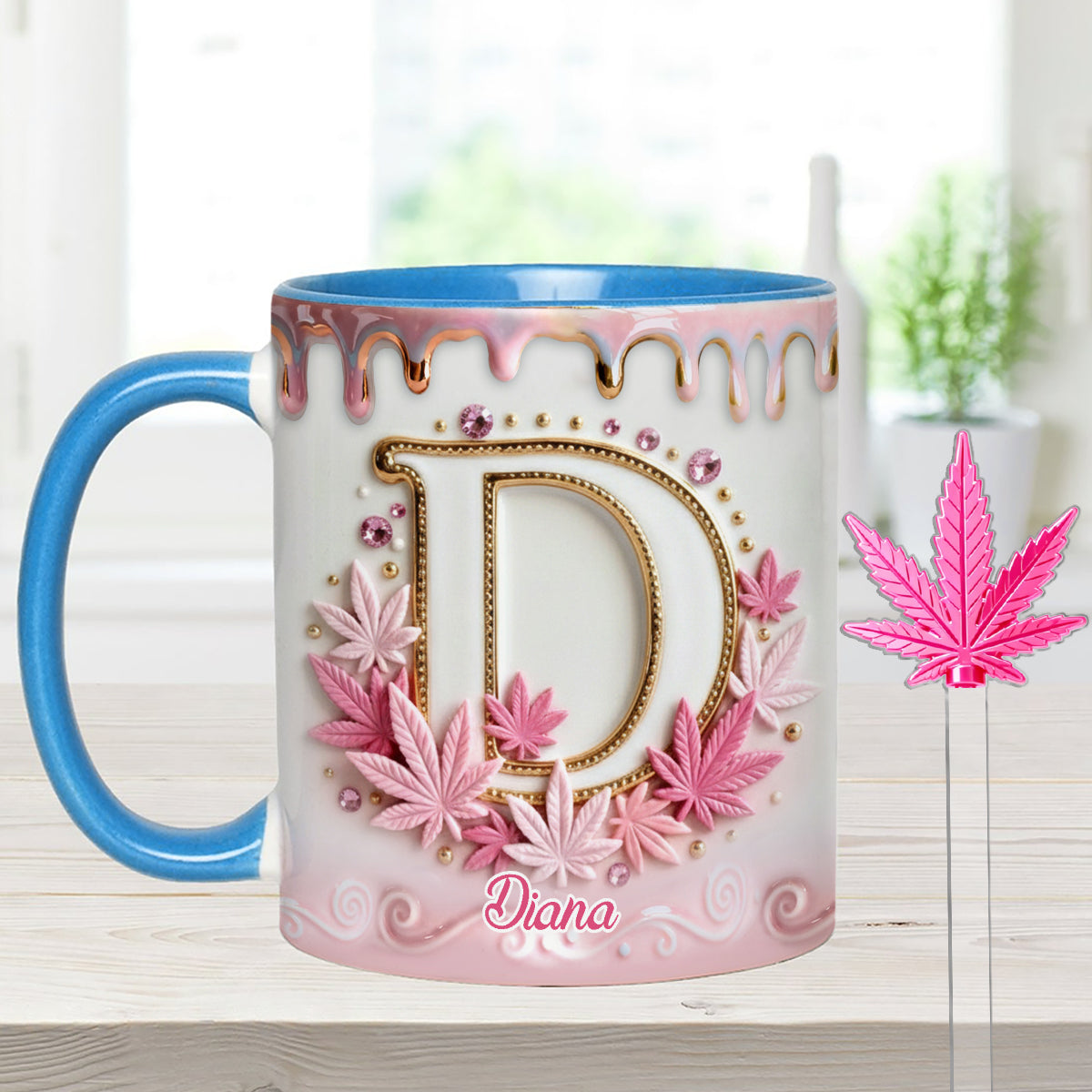Magic Leaf, personalisierter Becher mit Initialen – individueller Weed-Set-Akzentbecher mit Acryl-Rührstäbchen
