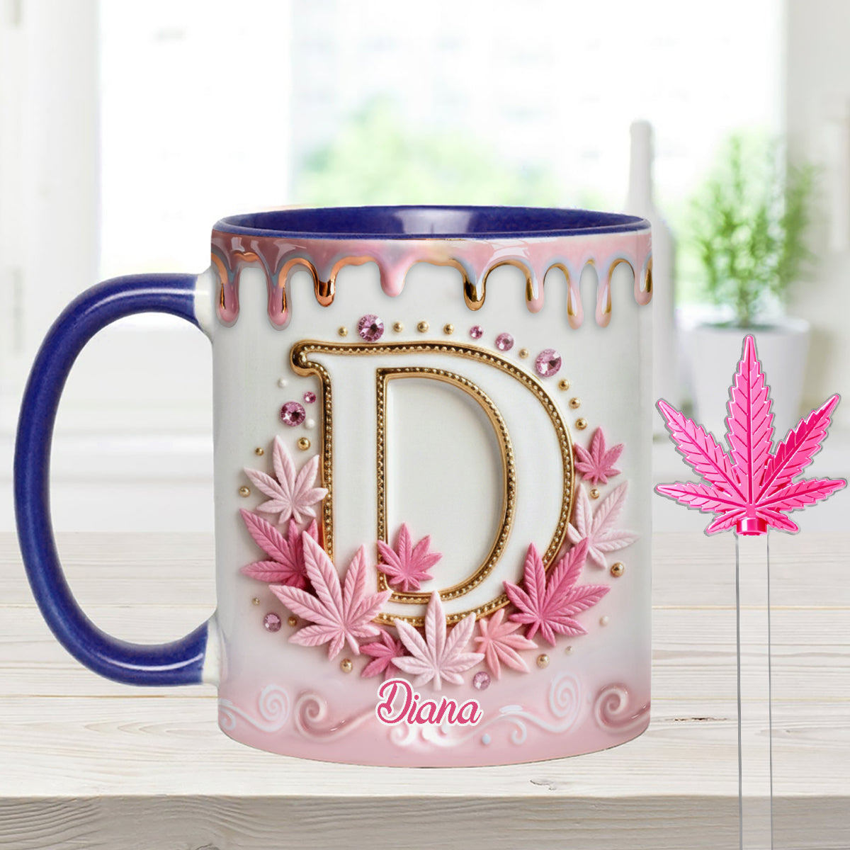 Magic Leaf, personalisierter Becher mit Initialen – individueller Weed-Set-Akzentbecher mit Acryl-Rührstäbchen