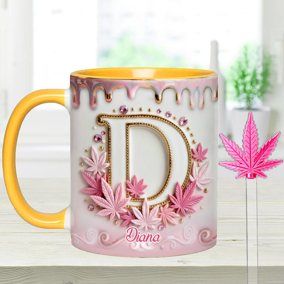 Magic Leaf, personalisierter Becher mit Initialen – individueller Weed-Set-Akzentbecher mit Acryl-Rührstäbchen