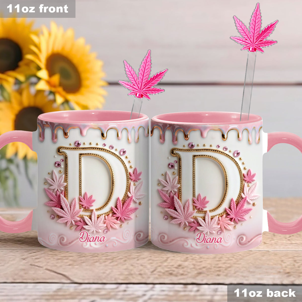 Magic Leaf, personalisierter Becher mit Initialen – individueller Weed-Set-Akzentbecher mit Acryl-Rührstäbchen