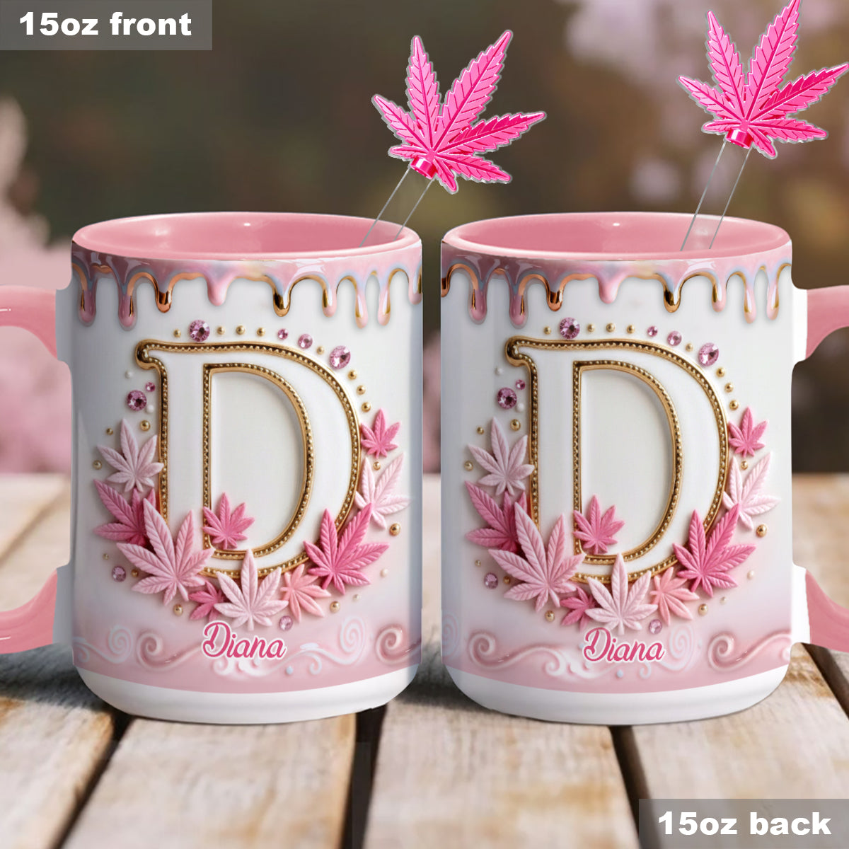 Magic Leaf, personalisierter Becher mit Initialen – individueller Weed-Set-Akzentbecher mit Acryl-Rührstäbchen
