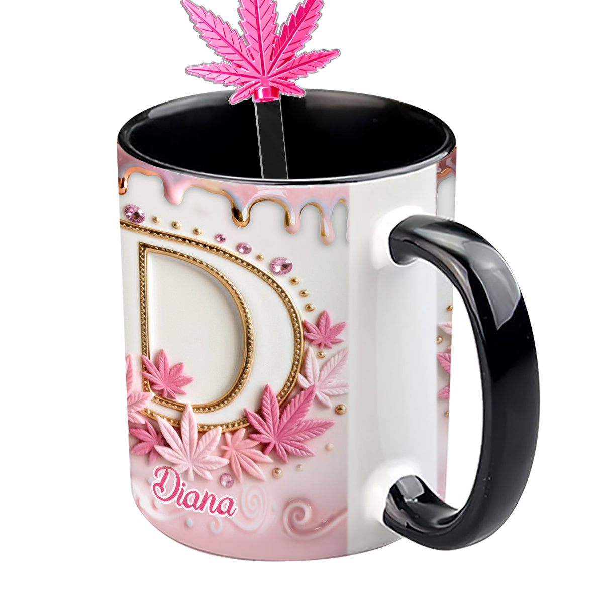 Magic Leaf, personalisierter Becher mit Initialen – individueller Weed-Set-Akzentbecher mit Acryl-Rührstäbchen