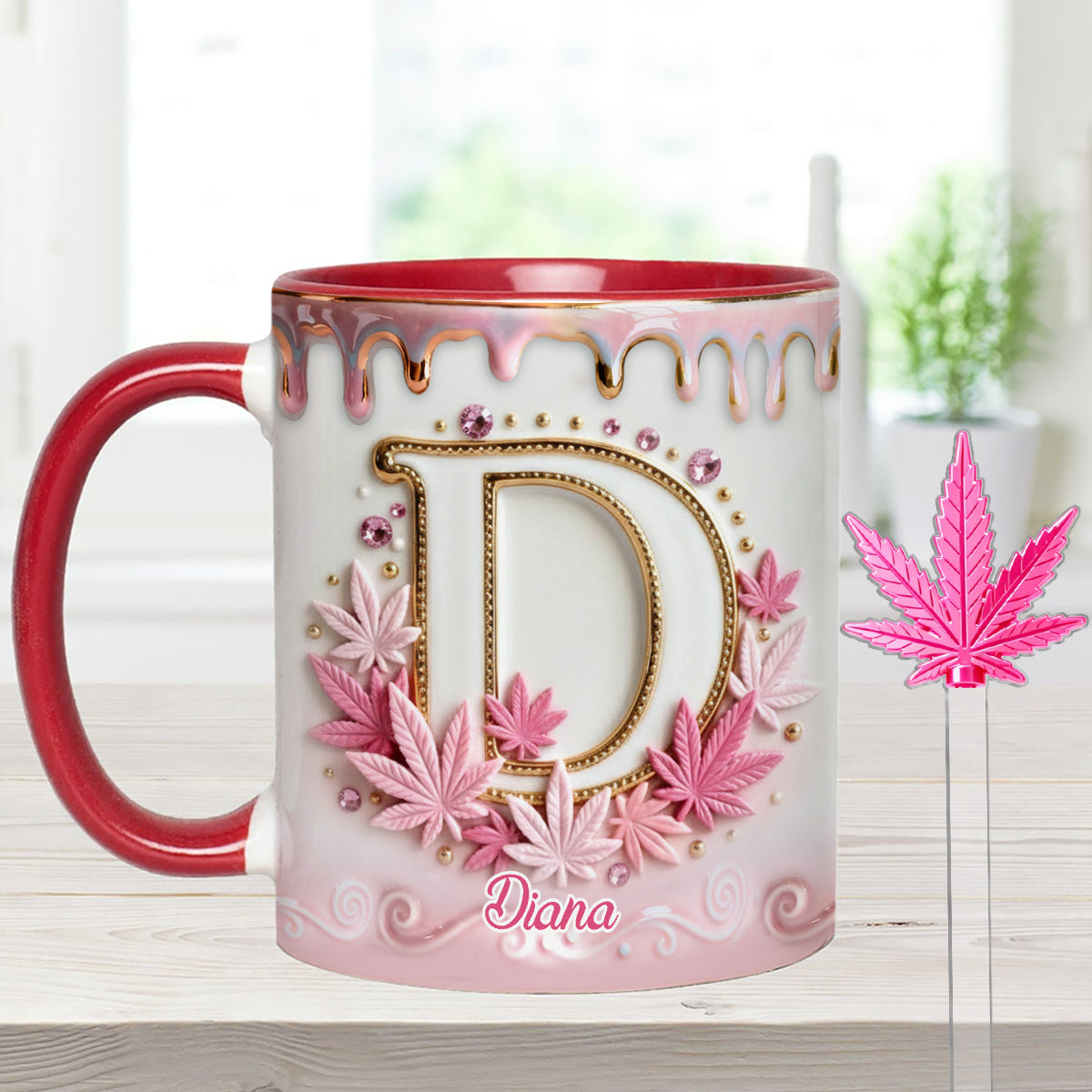 Magic Leaf, personalisierter Becher mit Initialen – individueller Weed-Set-Akzentbecher mit Acryl-Rührstäbchen