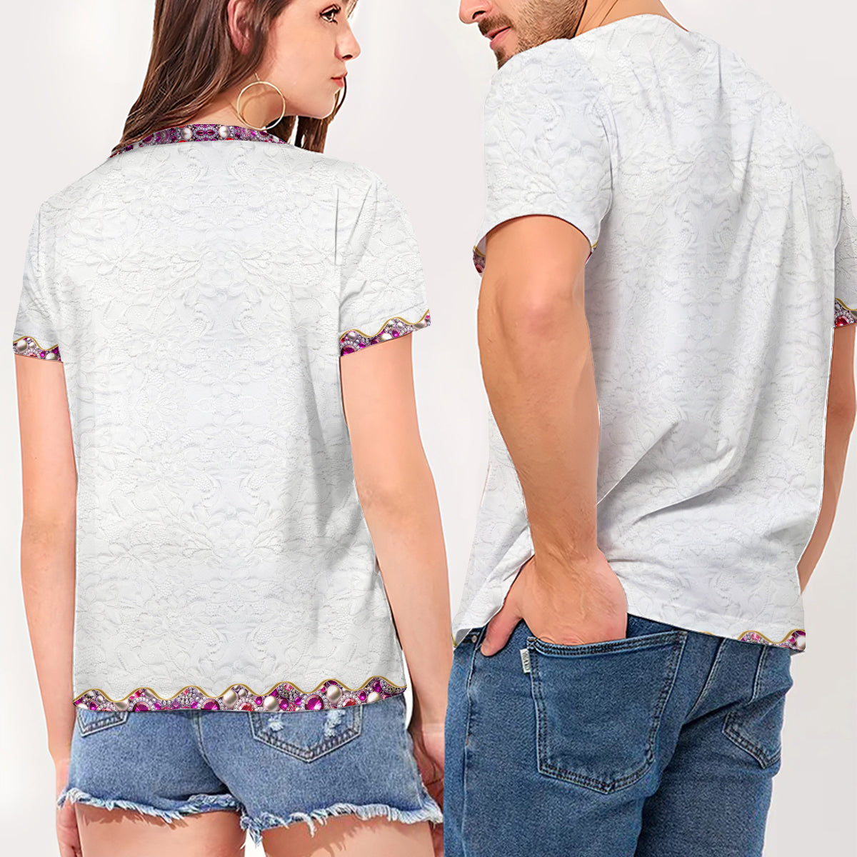 Lehren ist eine Herzensangelegenheit – Personalisiertes Lehrer-T-Shirt mit vollflächigem Aufdruck und V-Ausschnitt