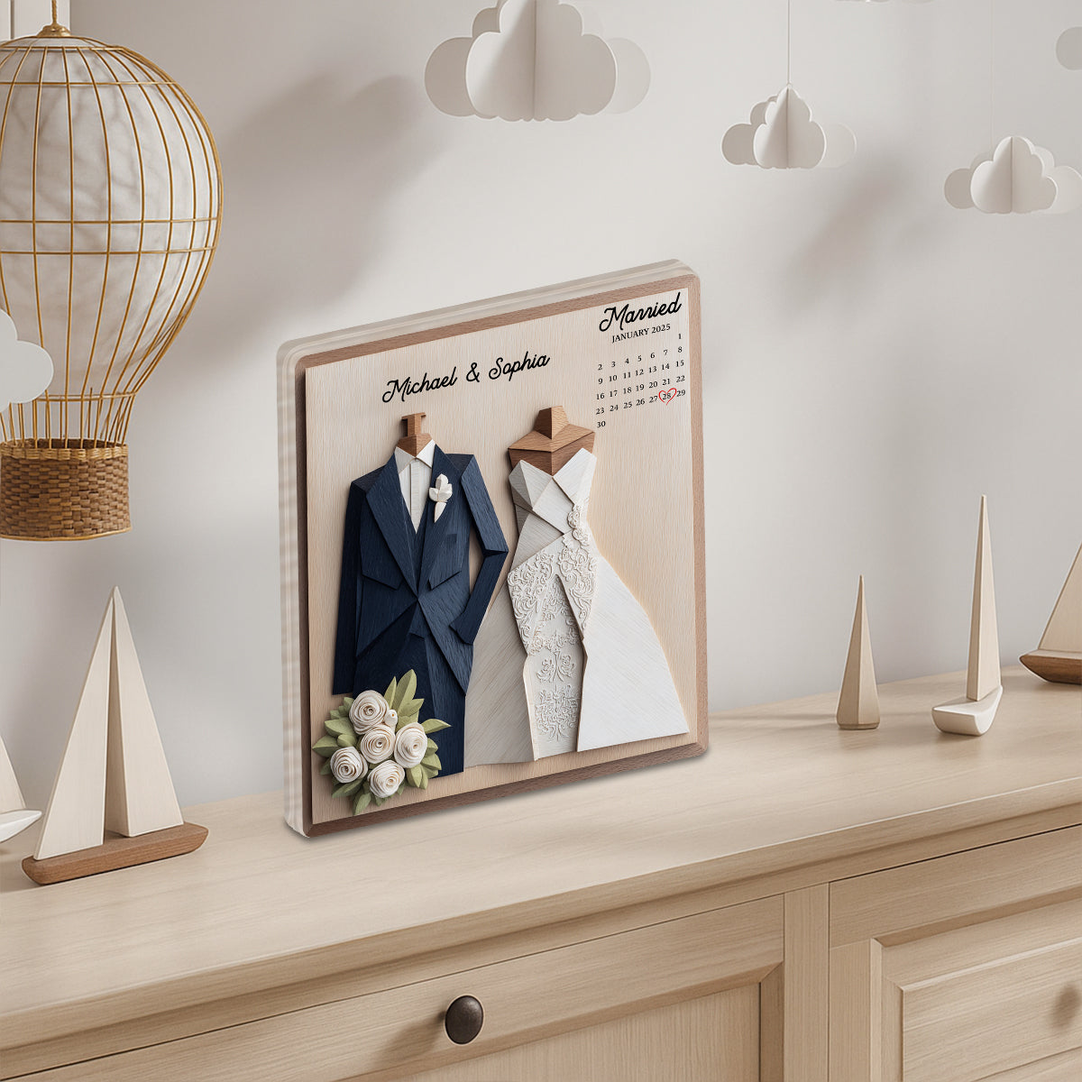 Anniversary Custom Calendar - Personalized Couple Custom Shaped Wood Plaque