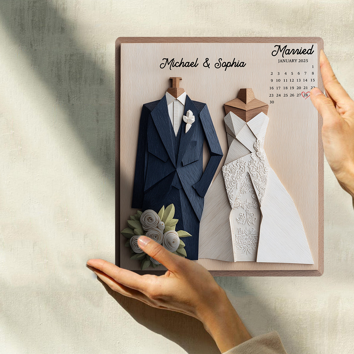 Anniversary Custom Calendar - Personalized Couple Custom Shaped Wood Plaque