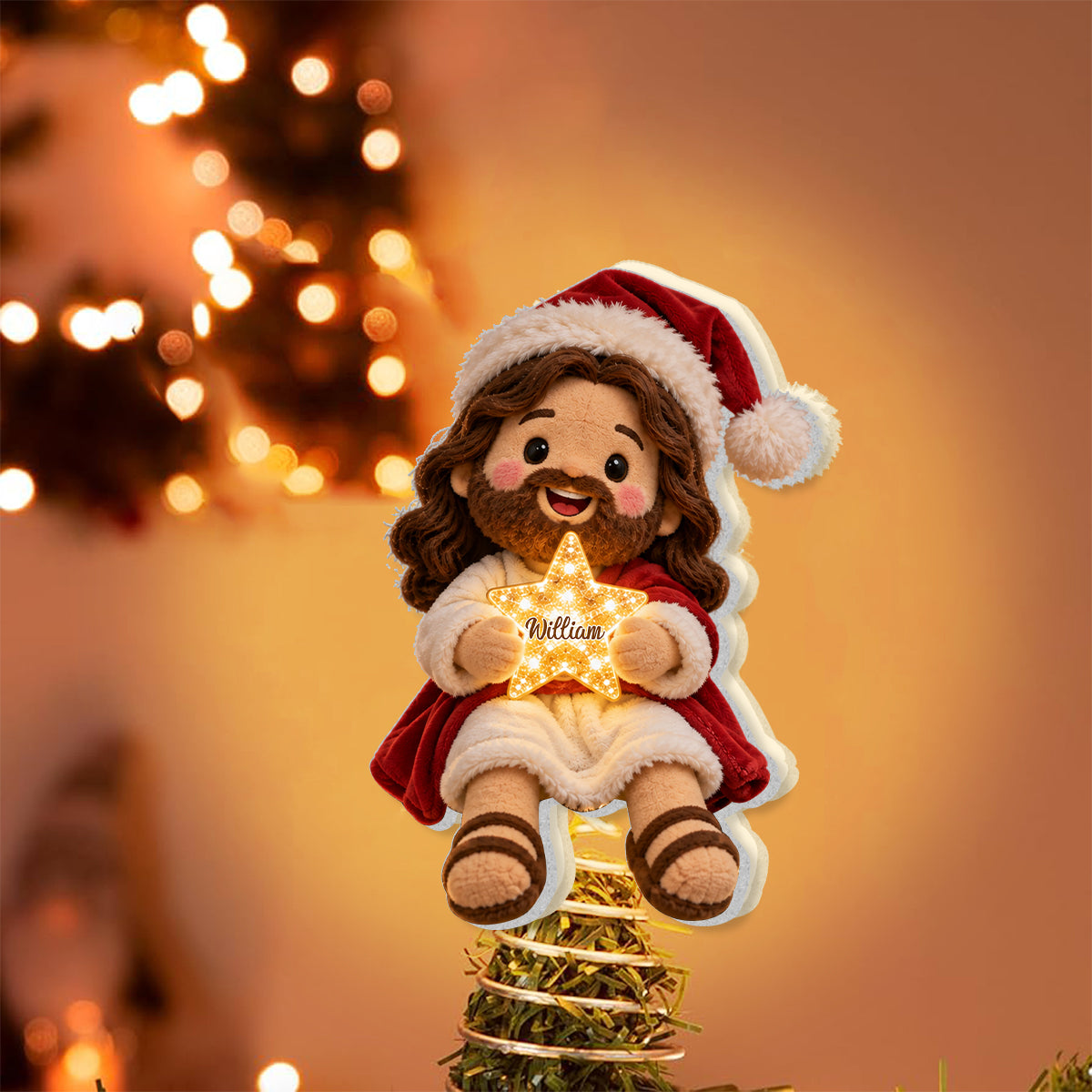 Merry Christmas - Personalized Christian LED Light Tree Topper