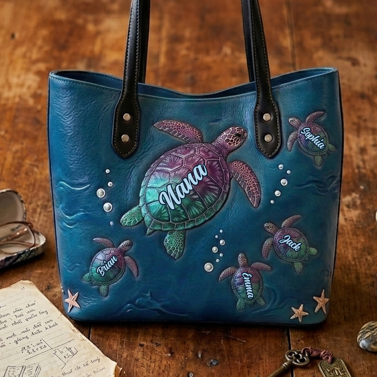 Nana Turtle - Personalisierte Oma Leder Tasche