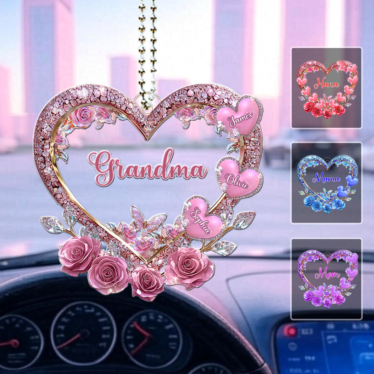 Grandma's Mom's Sweethearts - Personalized Grandma Custom Shaped Car Ornament