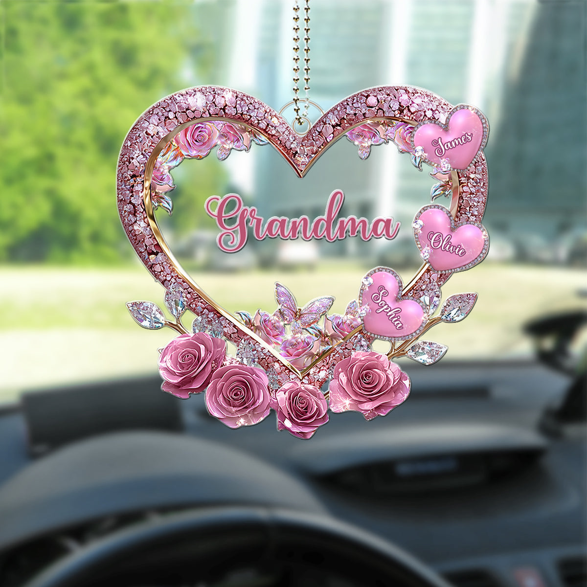 Grandma's Mom's Sweethearts - Personalized Grandma Custom Shaped Car Ornament