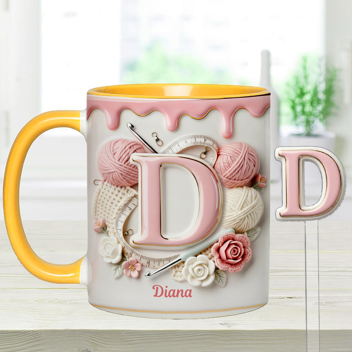 Ensemble de crochet personnalisé Love Crochet - Mug décoratif avec agitateurs en acrylique