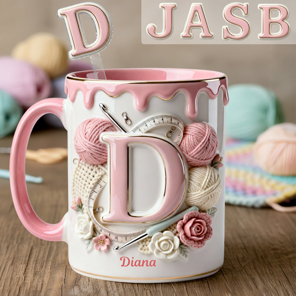 Ensemble de crochet personnalisé Love Crochet - Mug décoratif avec agitateurs en acrylique