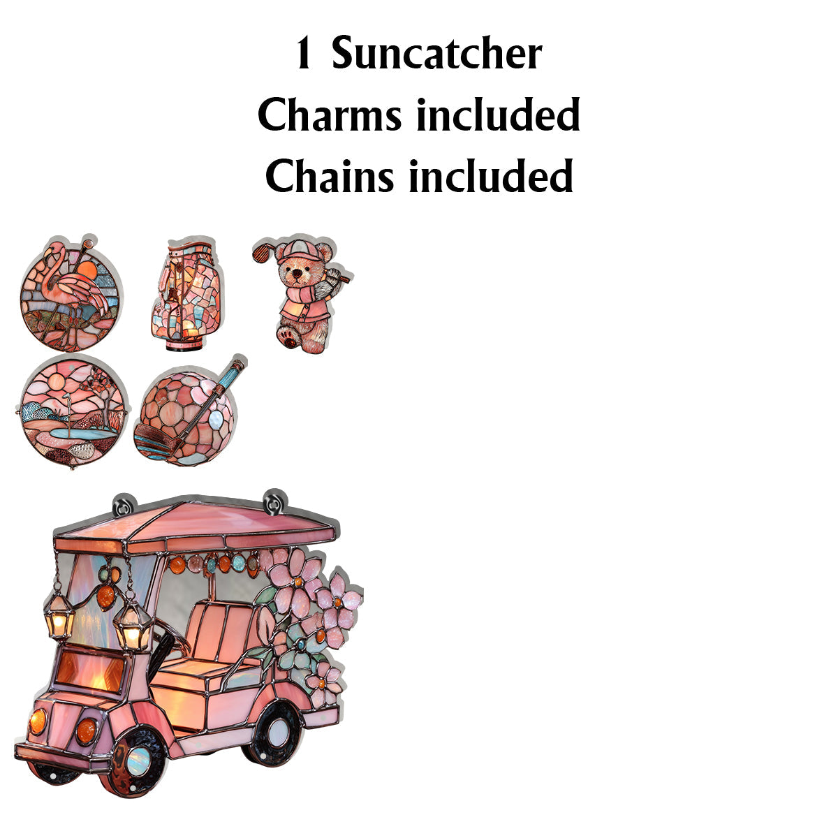 Golf Cart - Personalized Golf Window Hanging Suncatcher With Charms