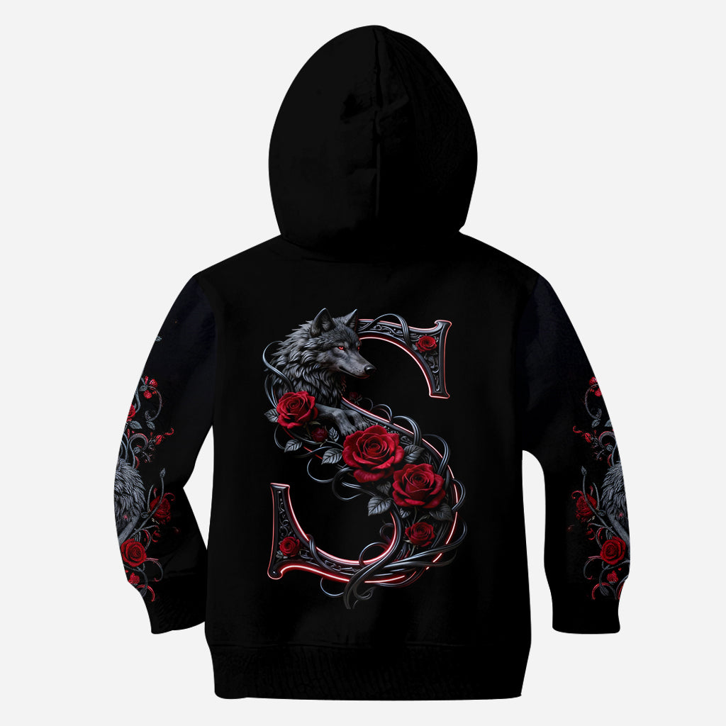 Wolf und Rosen, Initialen-Personalisierung - Personalisiertes Wolf-Shirt mit Allover-Print