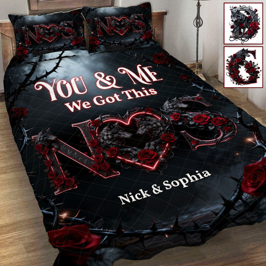You & Me We Got This - Personalized Wolf Quilt Set