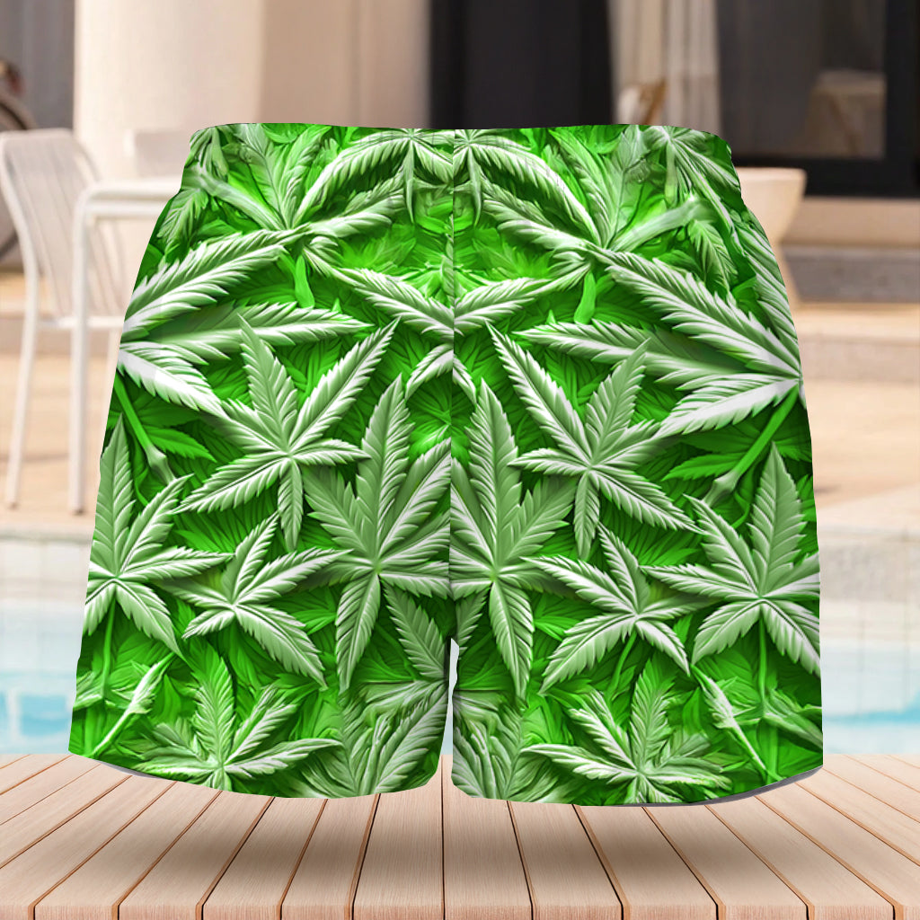 Green Summer – Personalisierte Badehose mit Cannabis-Motiv und Innenfutter