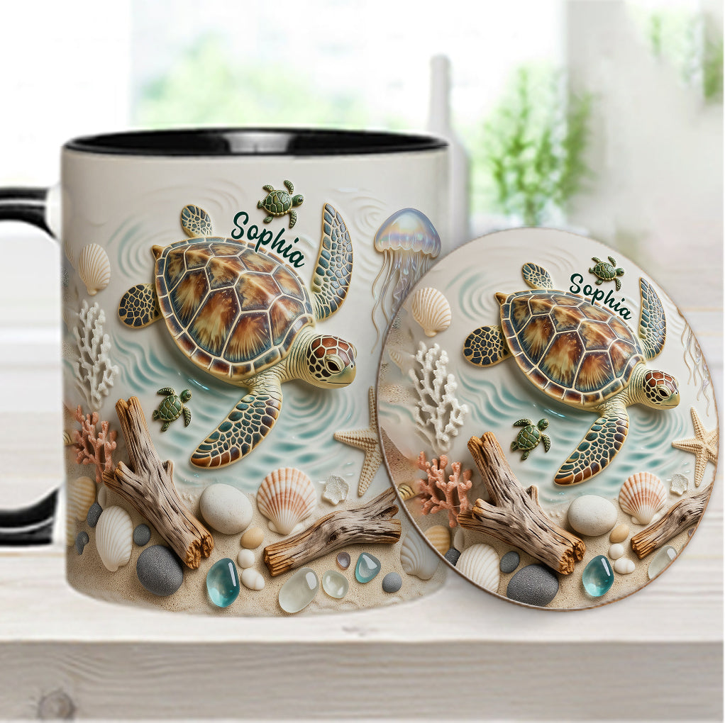 Ich liebe Schildkröten – Personalisierte Tasse und Untersetzer mit Schildkrötenmotiv