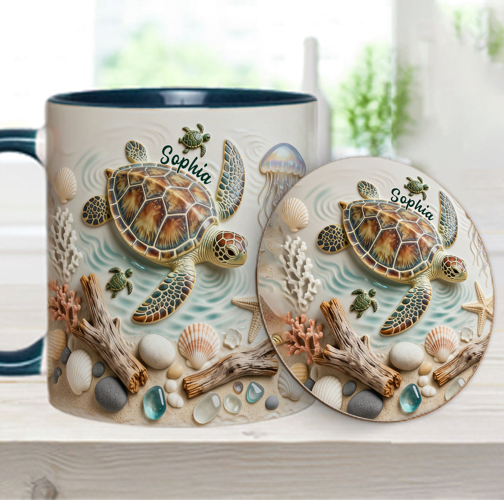 Ich liebe Schildkröten – Personalisierte Tasse und Untersetzer mit Schildkrötenmotiv
