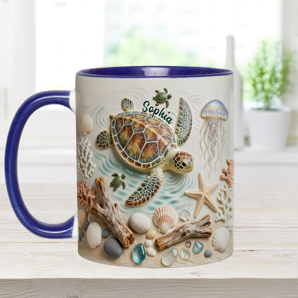 Ich liebe Schildkröten – Personalisierte Tasse und Untersetzer mit Schildkrötenmotiv
