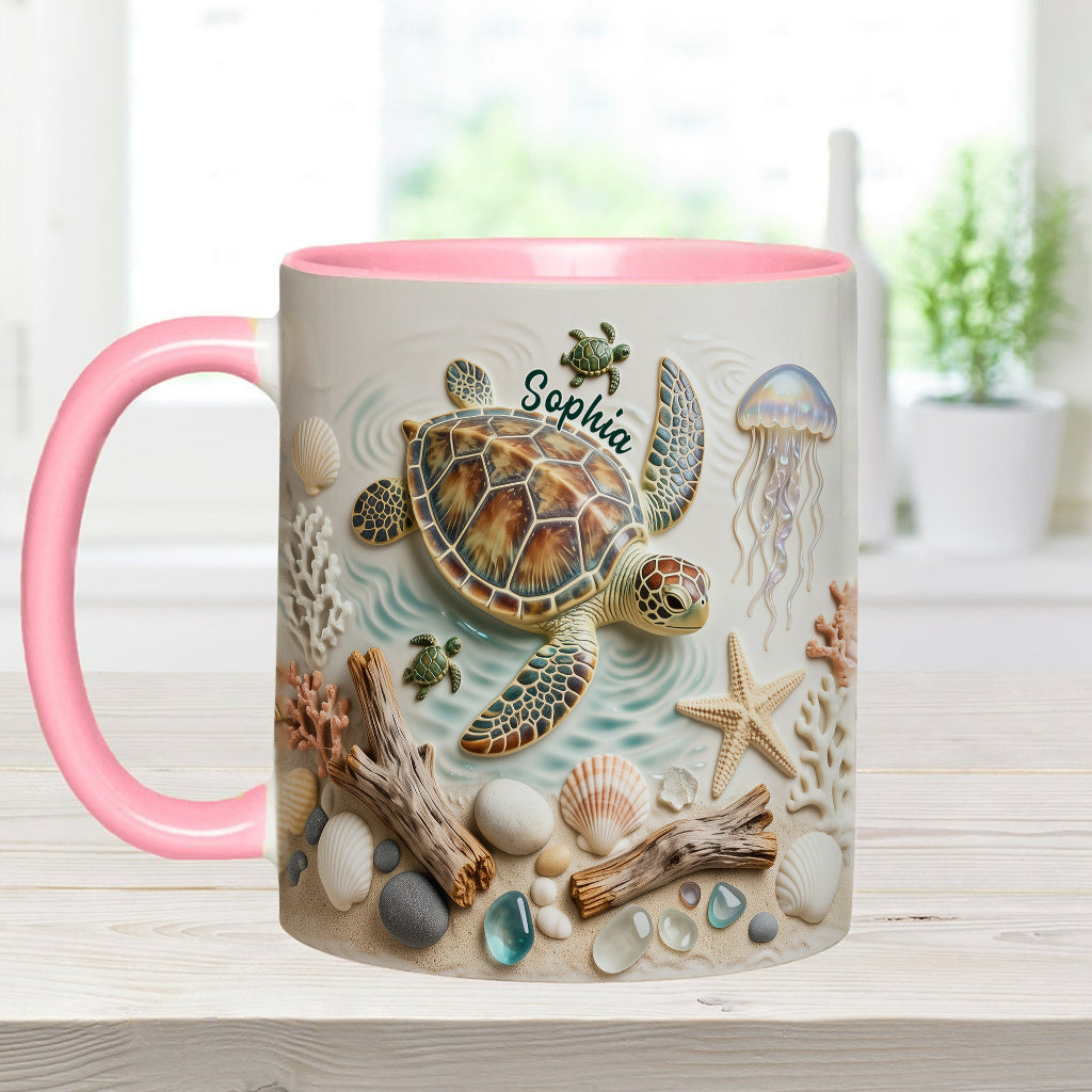 Ich liebe Schildkröten – Personalisierte Tasse und Untersetzer mit Schildkrötenmotiv