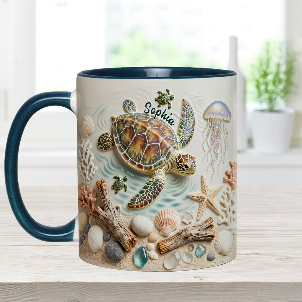 Ich liebe Schildkröten – Personalisierte Tasse und Untersetzer mit Schildkrötenmotiv