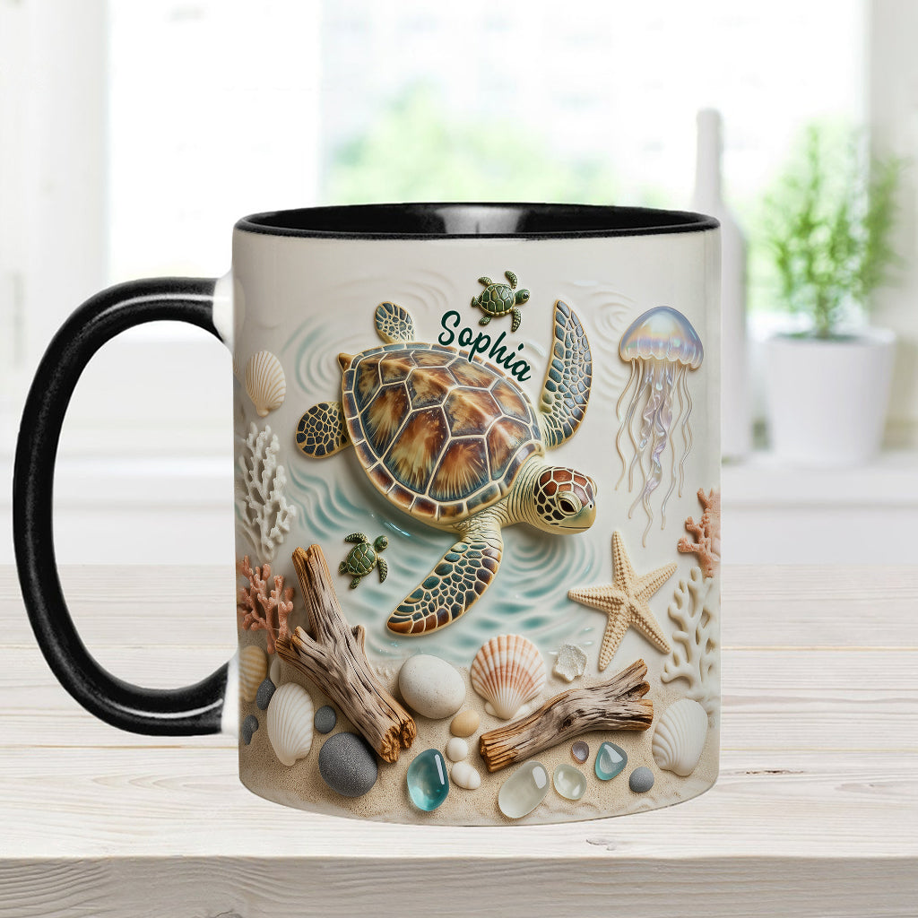 Ich liebe Schildkröten – Personalisierte Tasse und Untersetzer mit Schildkrötenmotiv