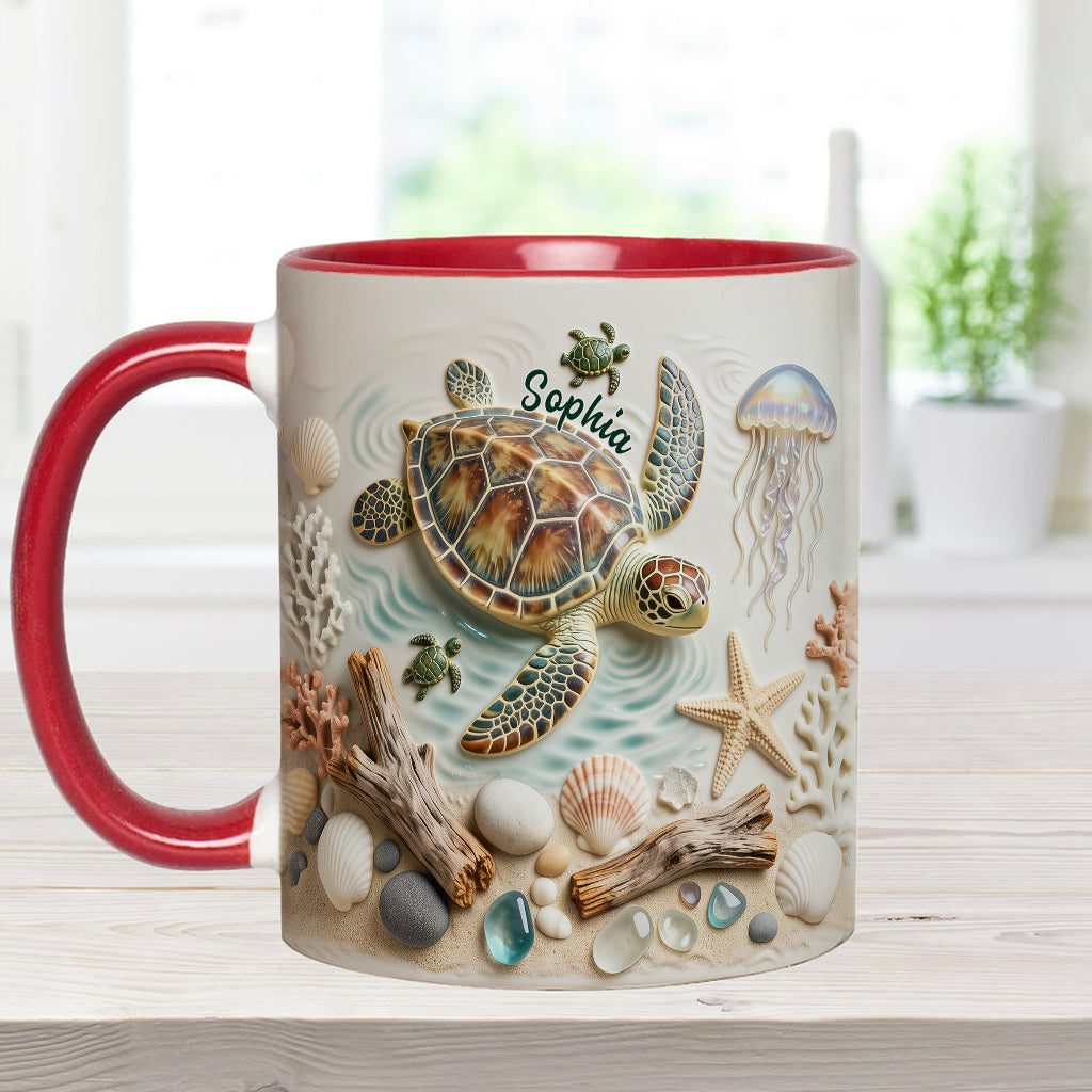 Ich liebe Schildkröten – Personalisierte Tasse und Untersetzer mit Schildkrötenmotiv