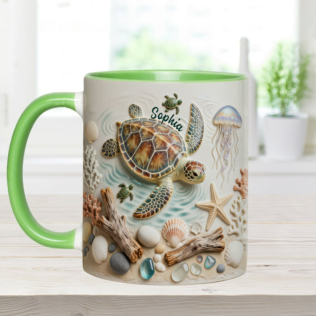 Ich liebe Schildkröten – Personalisierte Tasse und Untersetzer mit Schildkrötenmotiv
