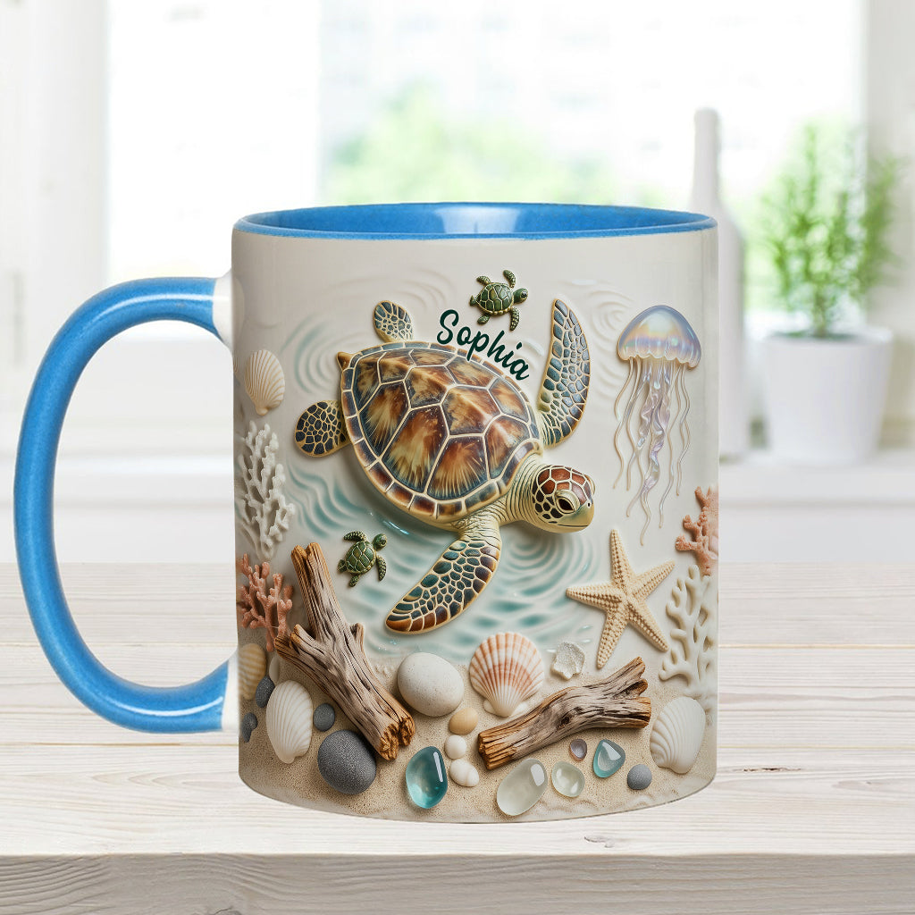 Ich liebe Schildkröten – Personalisierte Tasse und Untersetzer mit Schildkrötenmotiv