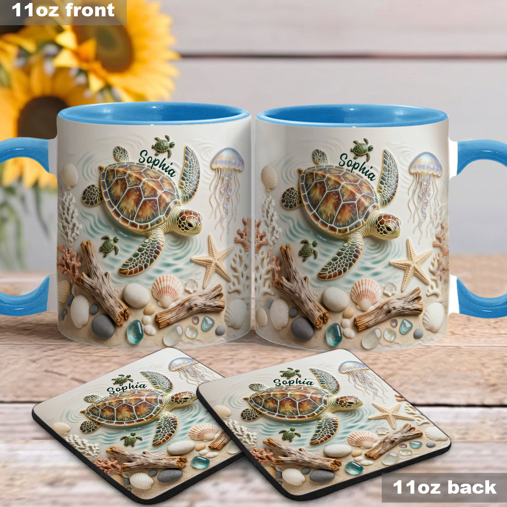 Ich liebe Schildkröten – Personalisierte Tasse und Untersetzer mit Schildkrötenmotiv